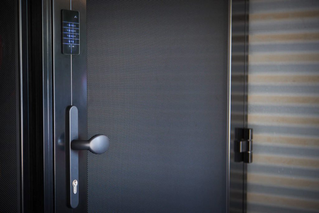 Crimsafe iQ door with touchpad system in black