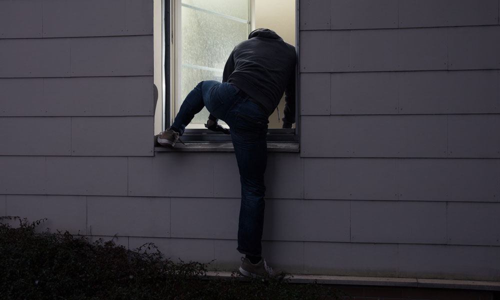 Burglar climbing the window